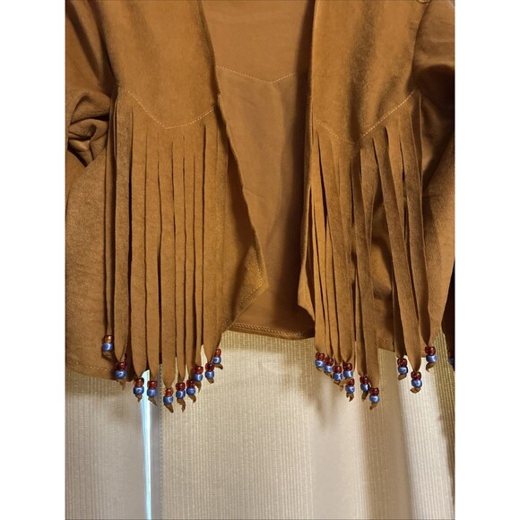 Vtg Fredericks of Hollywood Long Sleeve Open Front Fringe Beads Brown L Jacket - Picture 2 of 5